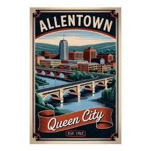 Póster Vintage Allentown Pennsylvania Ciudad Reina Retro