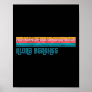 Póster Vintage Aloha Beaches Beach Summer Retro Stripe Wo
