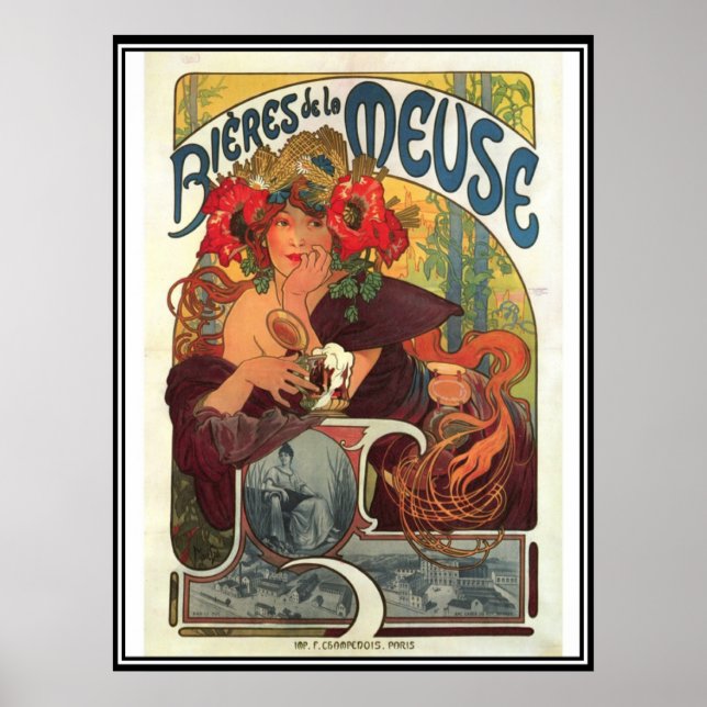 Póster Vintage Alphonse Mucha Anuncio de Cerveza (Frente)