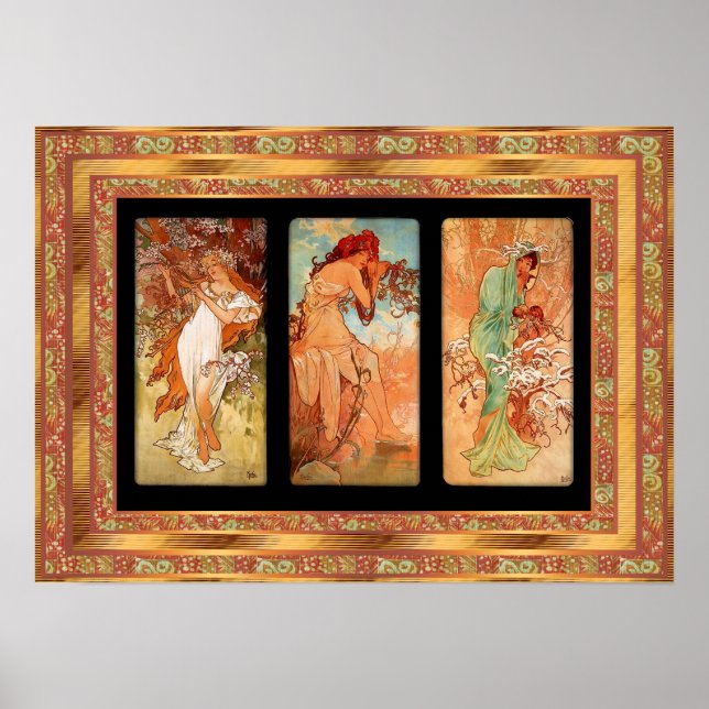 Póster Vintage Alphonse Mucha Panel Art Nouveau (Frente)
