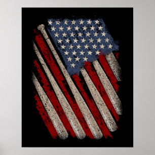 Póster Vintage American Flag Baseball