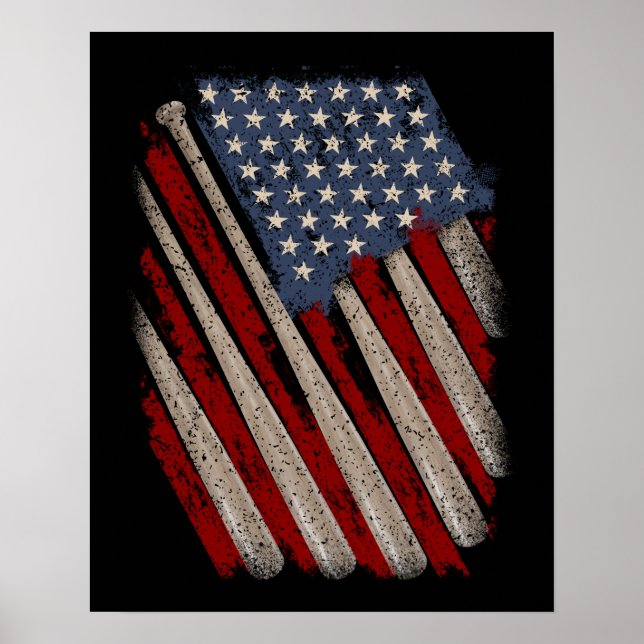 Póster Vintage American Flag Baseball (Frente)