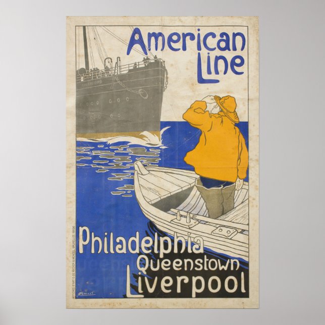 Póster Vintage American Line Philadelphia Liverpool Ocean (Frente)