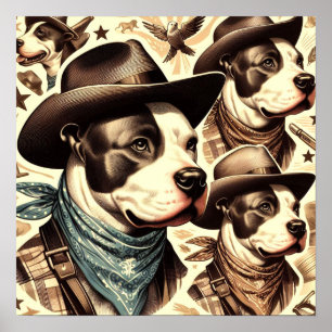 Póster Vintage American Pit Bull Terrier Ilustracion