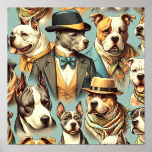 Póster Vintage American Pit Bull Terrier Ilustracion