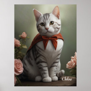 Póster Vintage American Shorthair Kitten con Rosas