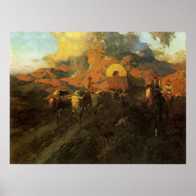 Póster Vintage American West, Overland Trail de Johnson (Frente)