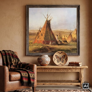Póster Vintage American West, tepes on Plain por Bodmer