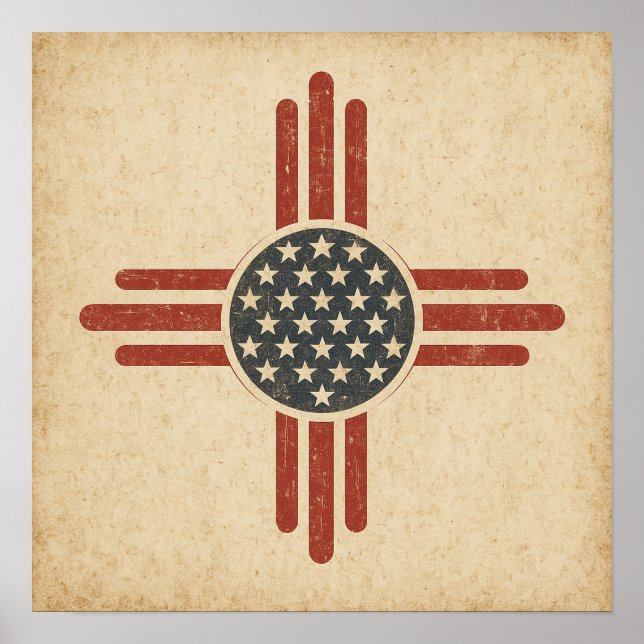 Póster Vintage American Zia Symbol – Distressed Southwest (Frente)