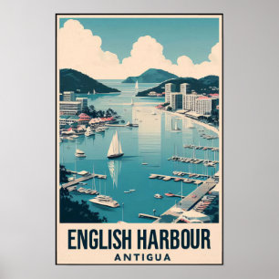 Póster Vintage años 60 Antigua English Harbor Viajes