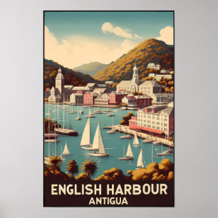 Póster Vintage años 60 Antigua English Harbor Viajes