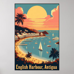 Póster Vintage años 60 Antigua English Harbor Viajes