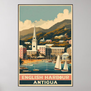 Póster Vintage años 60 Antigua English Harbor Viajes