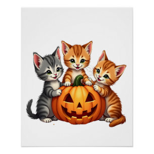 Póster Vintage años 90 Gato Calabaza Halloween Retro Flor