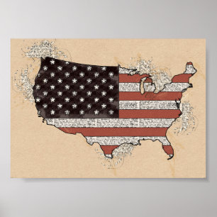 Póster Vintage Antiguo USA Bandera de recuerdo Mapa de ar