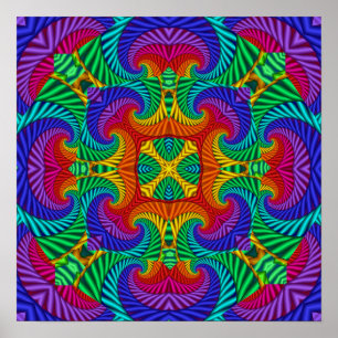 Póster Vintage arcoiris Psicodélico Fractal Kaleidoscope