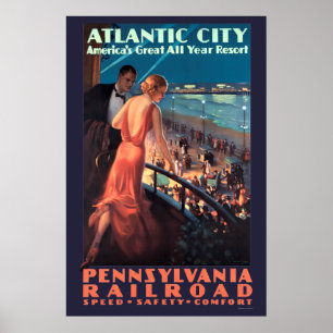 Póster Vintage Art Decó Atlantic City De Noche
