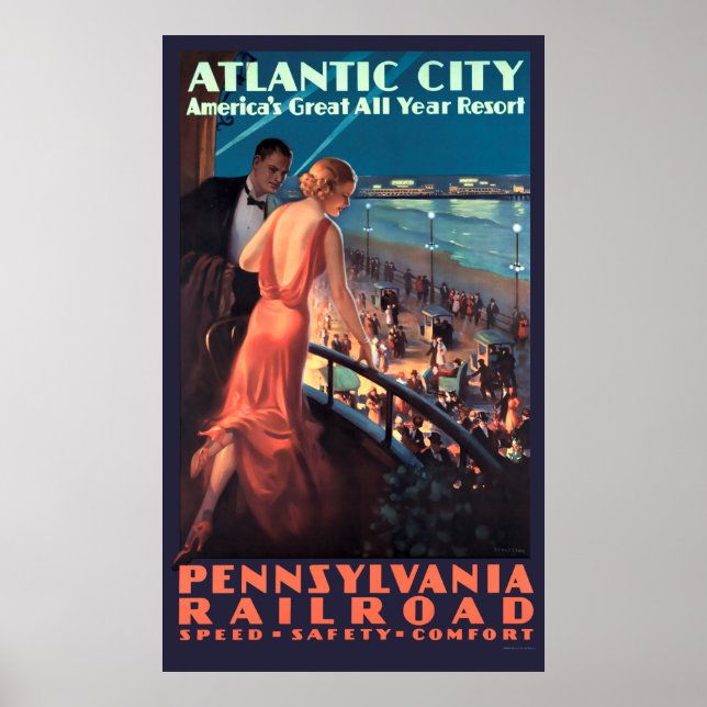 Póster Vintage Art Decó Atlantic City De Noche (Frente)