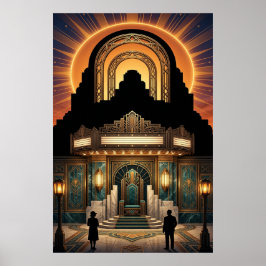 Póster Vintage Art Deco Cinema Entrance Gold & Marble