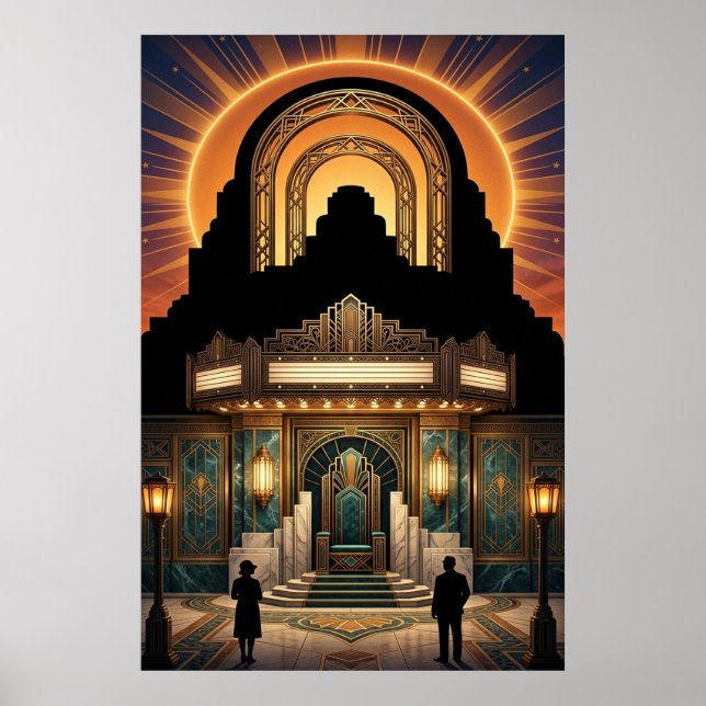 Póster Vintage Art Deco Cinema Entrance Gold & Marble (Frente)