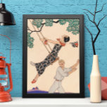 Póster Vintage Art Deco Love, The Swing by George Barbier<br><div class="desc">El amor por el ilustracion vintage y el romance arte deco imagen con una pareja coqueteando, jugando y despreocupado en el parque durante la temporada de primavera. La mujer está balanceándose sobre un balancín de un árbol, su gorra se está cayendo y lleva un hermoso vestido floral con flores florecientes....</div>