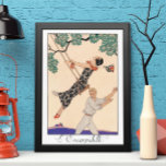 Póster Vintage Art Deco Love, The Swing by George Barbier<br><div class="desc">El amor por el ilustracion vintage y el romance arte deco imagen con una pareja coqueteando, jugando y despreocupado en el parque durante la temporada de primavera. La mujer está balanceándose sobre un balancín de un árbol, su gorra se está cayendo y lleva un hermoso vestido floral con flores florecientes....</div>