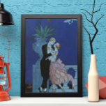 Póster Vintage Art Deco Newlyweds, Oui de George Barbier<br><div class="desc">El amor de ilustracion vintage y el romance arte deco imagen con un hombre y una mujer vestidos con traje formal bailando a la luz de la luna; ella está en un elegante vestido de novia que se parece a una flor con pétalos y está en su mejor esmoquin. La...</div>