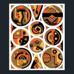 Póster Vintage Art Deco Pochoir Jazz Círculos Geométricos<br><div class="desc">Patrón de pochoir de jazz de arte deco de ilustracion vintage de Georges Valmier, de la serie Colección Decors et Couleurs, 1930. El pochoir es una técnica de esténcil común en pinturas surrealistas. Diseño moderno con formas geométricas redondeadas de círculos, líneas y triángulos. Bonita paleta de colores cálidos de otoño...</div>