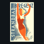 Póster Vintage Art Deco Strandbad Bregenz Travel Tourism<br><div class="desc">This is a digitally enhanced print of a vintage 1930 Art Deco Strandbad Bregenz tourism travel poster by Lois Gaigg. You can customize the background color.</div>