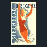 Póster Vintage Art Deco Strandbad Bregenz Travel Tourism<br><div class="desc">This is a digitally enhanced print of a vintage 1930 Art Deco Strandbad Bregenz tourism travel poster by Lois Gaigg. You can customize the background color.</div>