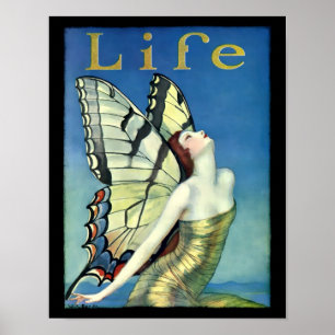 Póster Vintage Art Deco Woman With Butterfly Wings