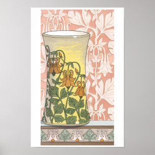 Póster Vintage Art Nouveau, ensenado con flores de Columb