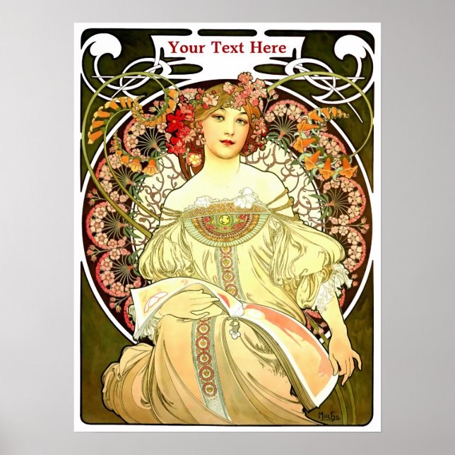 Póster Vintage Art Nouveau Woman & Book por Alphonse Much (Frente)