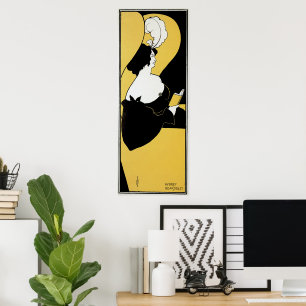 Póster Vintage Art Nouveau, Woman Reading a Yellow Book