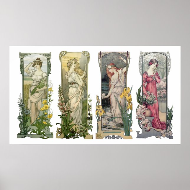 Póster Vintage Art Nouveau Women with Flowby Sonrel (Frente)