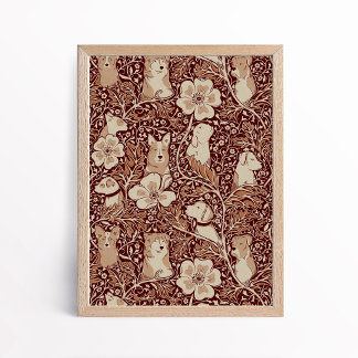Póster Vintage Arts and Crafts Style Dog Floral