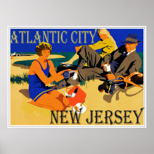 Póster Vintage Atlantic City Beach Scene