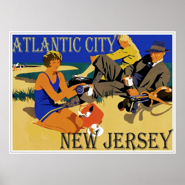 Póster Vintage Atlantic City Beach Scene (Frente)