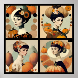 Póster vintage audrey collage pumpkin flowers all in one