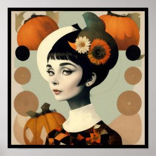 Póster vintage audrey collage pumpkin flowers deco 1/4