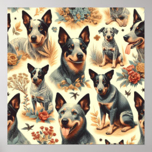 Póster Vintage Australian Cattle Seamless