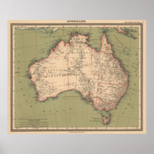 Póster Vintage Australian Topography Map (1888)