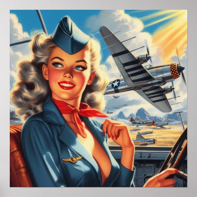 Póster Vintage Aviation Pin Up (Frente)