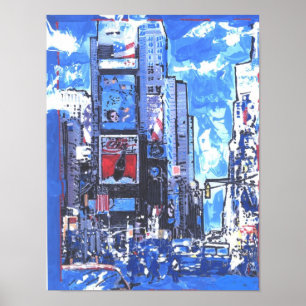 Póster Vintage azul y negro acuarela veces nyc cuadrado