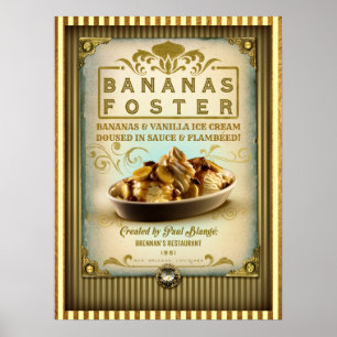 Póster Vintage Banana Foster New Orleans Rótulo
