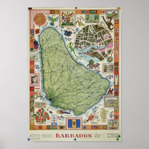 Póster Vintage Barbados Map Poster