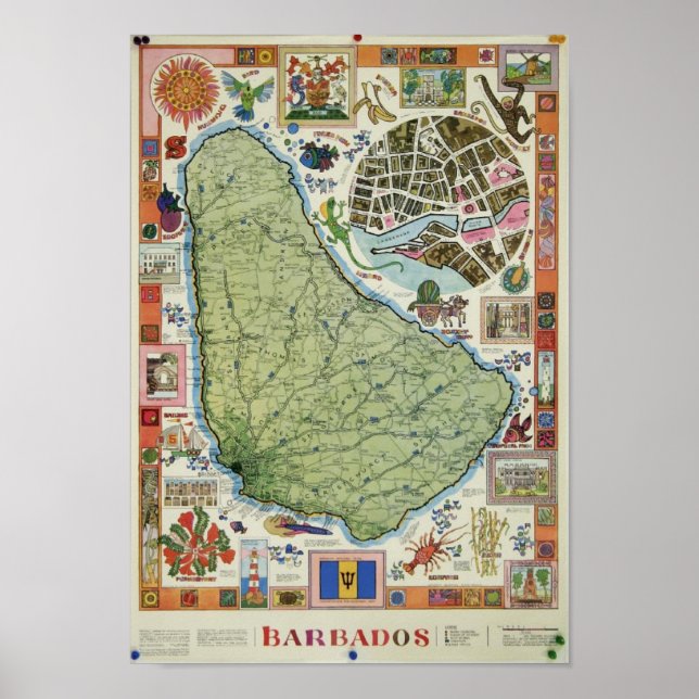 Póster Vintage Barbados Map Poster (Frente)