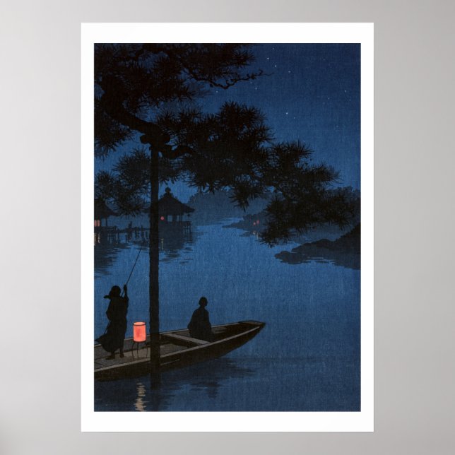 Póster Vintage barco japonés de noche Ukiyo-e (Frente)