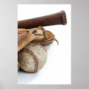 Póster Vintage Baseball and Bat