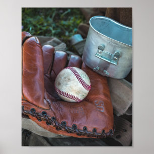 Póster Vintage Baseball Mit y Ball Baseball Glove Amer